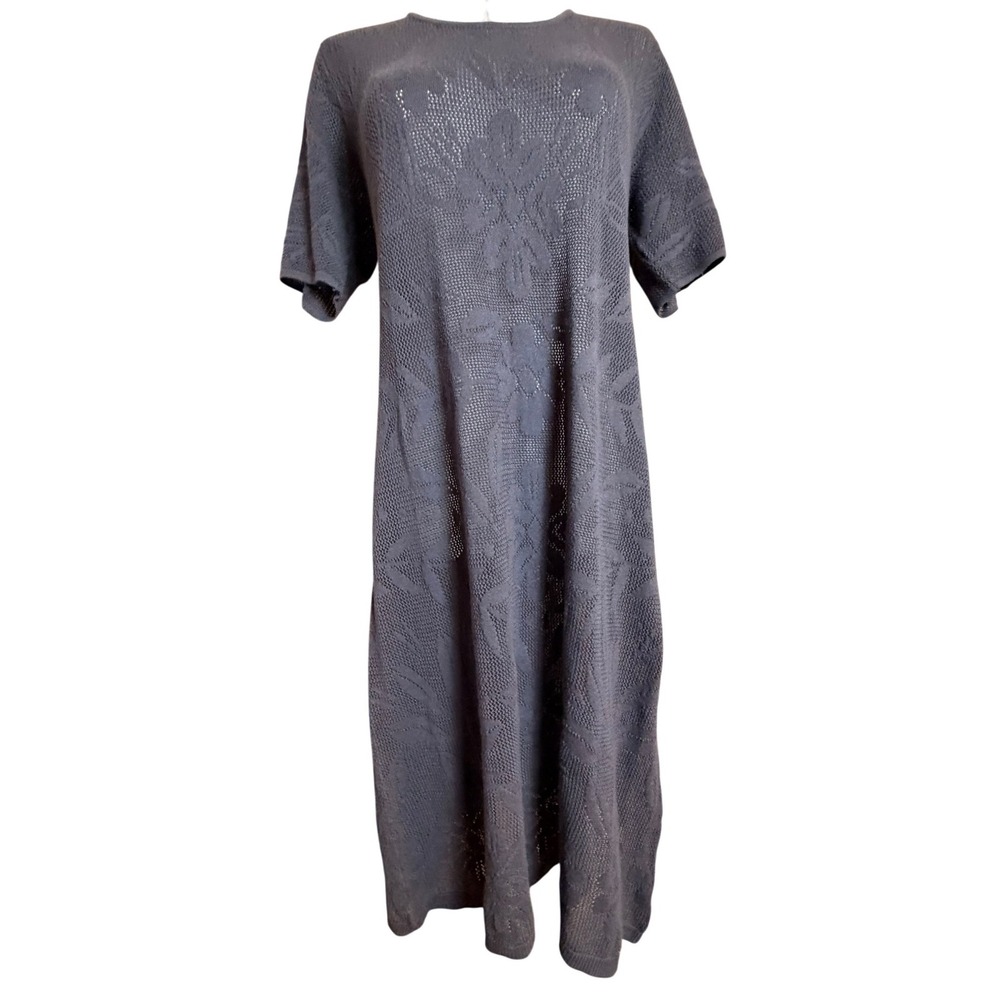 Gudrun Sjoden Gray Organic Cotton Floral Open Knit Midi Dress M